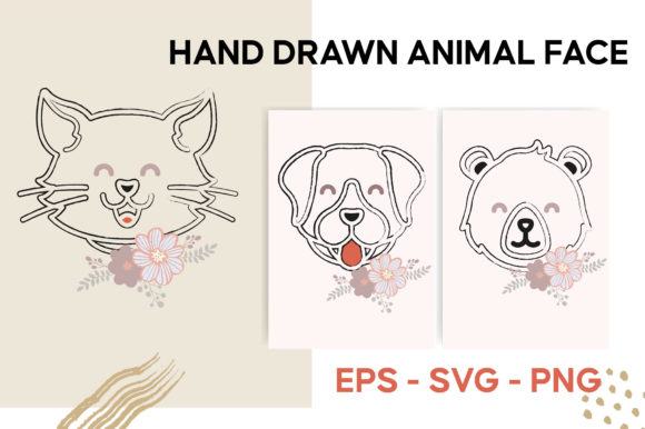 Hand Drawn Animal Faces SVG