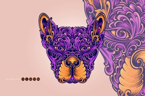 Head Dog Vintage Ornament SVG